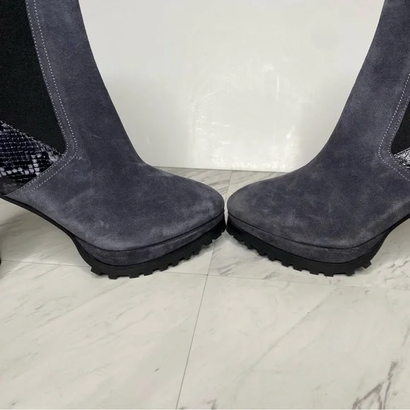 All Saints Sahara Gray Suede Snakeskin Heeled Boot 11 - Picture 10 of 16